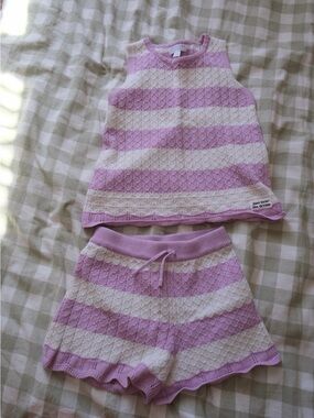 Lilac & White Striped Knit Two-Piece Set